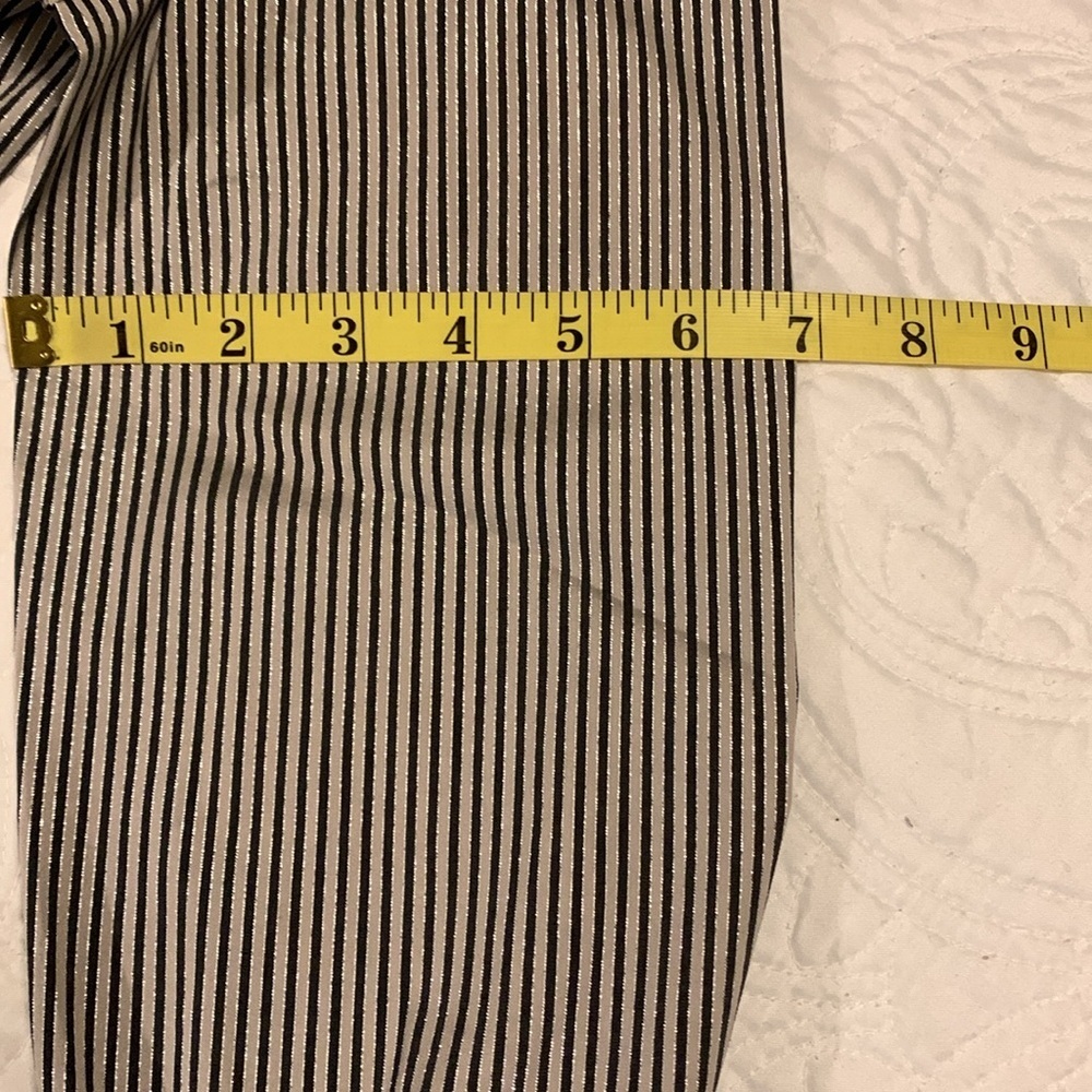 LAFAYETTE 148 NY Stripe Shimmer Button Down Long Sleeve Blouse Black Beige SZ 10 - Picture 14 of 16